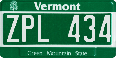 VT license plate ZPL434