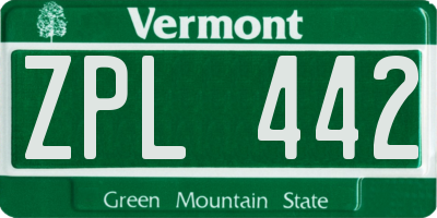 VT license plate ZPL442