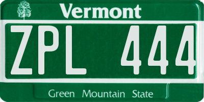 VT license plate ZPL444