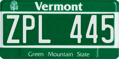 VT license plate ZPL445
