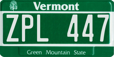 VT license plate ZPL447