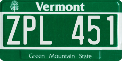 VT license plate ZPL451