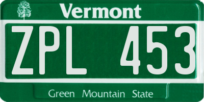 VT license plate ZPL453