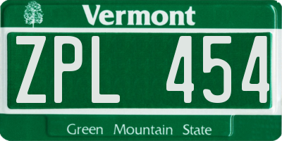 VT license plate ZPL454