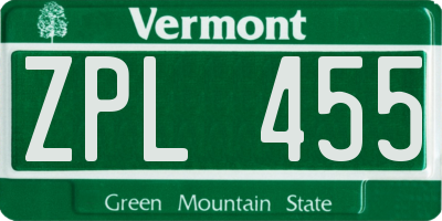 VT license plate ZPL455
