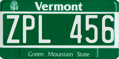 VT license plate ZPL456
