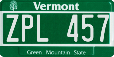 VT license plate ZPL457