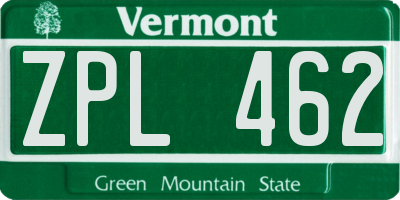VT license plate ZPL462