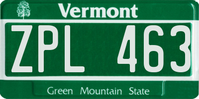 VT license plate ZPL463
