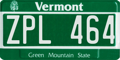 VT license plate ZPL464