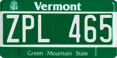 VT license plate ZPL465