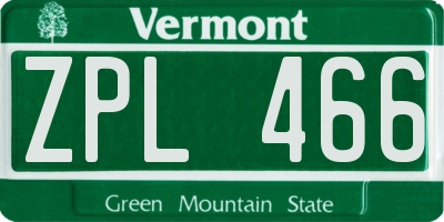 VT license plate ZPL466