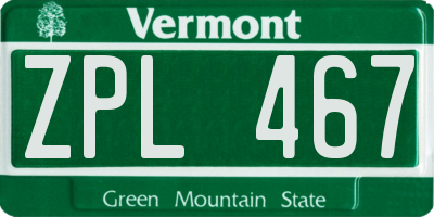 VT license plate ZPL467
