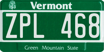 VT license plate ZPL468