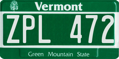 VT license plate ZPL472