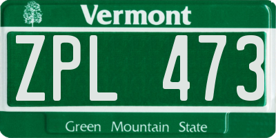 VT license plate ZPL473