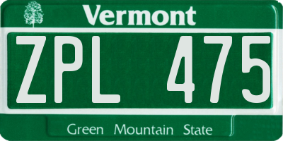 VT license plate ZPL475