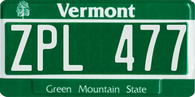 VT license plate ZPL477