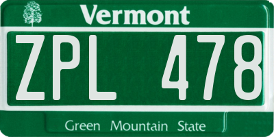 VT license plate ZPL478