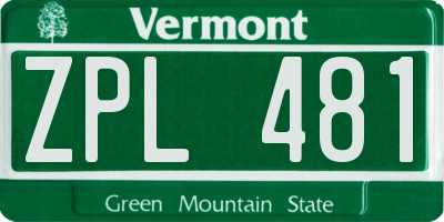 VT license plate ZPL481