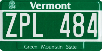 VT license plate ZPL484