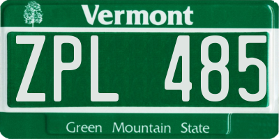 VT license plate ZPL485