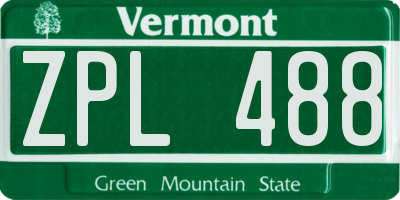 VT license plate ZPL488