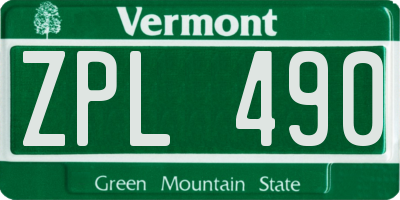 VT license plate ZPL490