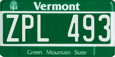 VT license plate ZPL493