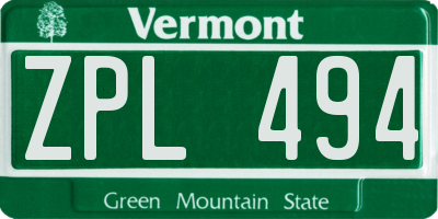 VT license plate ZPL494