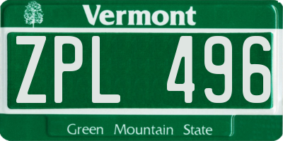 VT license plate ZPL496