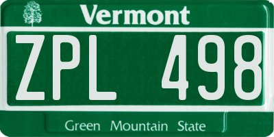 VT license plate ZPL498