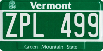 VT license plate ZPL499