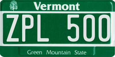 VT license plate ZPL500