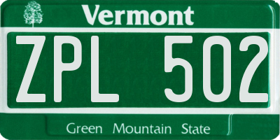 VT license plate ZPL502