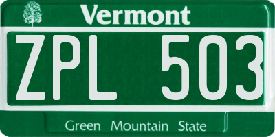 VT license plate ZPL503