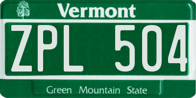 VT license plate ZPL504