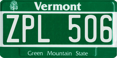 VT license plate ZPL506