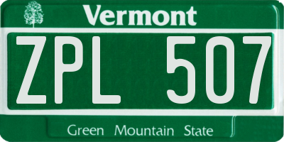 VT license plate ZPL507