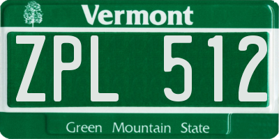 VT license plate ZPL512