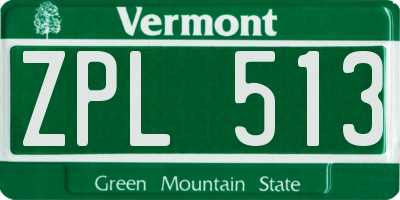 VT license plate ZPL513