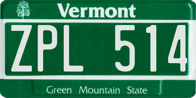 VT license plate ZPL514