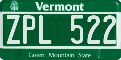 VT license plate ZPL522