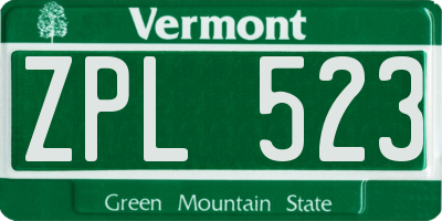 VT license plate ZPL523