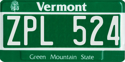 VT license plate ZPL524