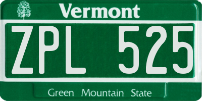 VT license plate ZPL525