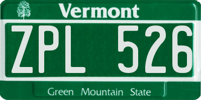 VT license plate ZPL526
