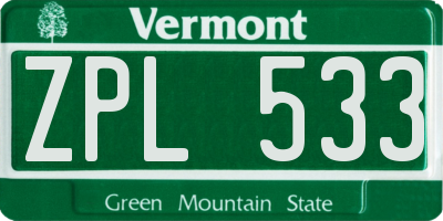 VT license plate ZPL533