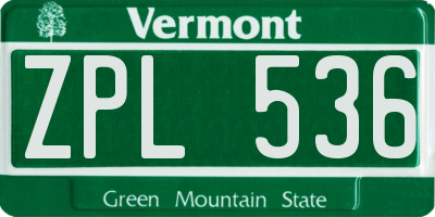 VT license plate ZPL536