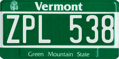 VT license plate ZPL538
